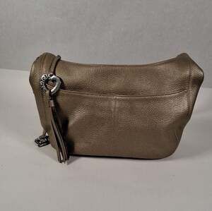 Brighton Barbados Gold Tan Zip Braided Strap Hobo Shoulder Bag Purse Heart